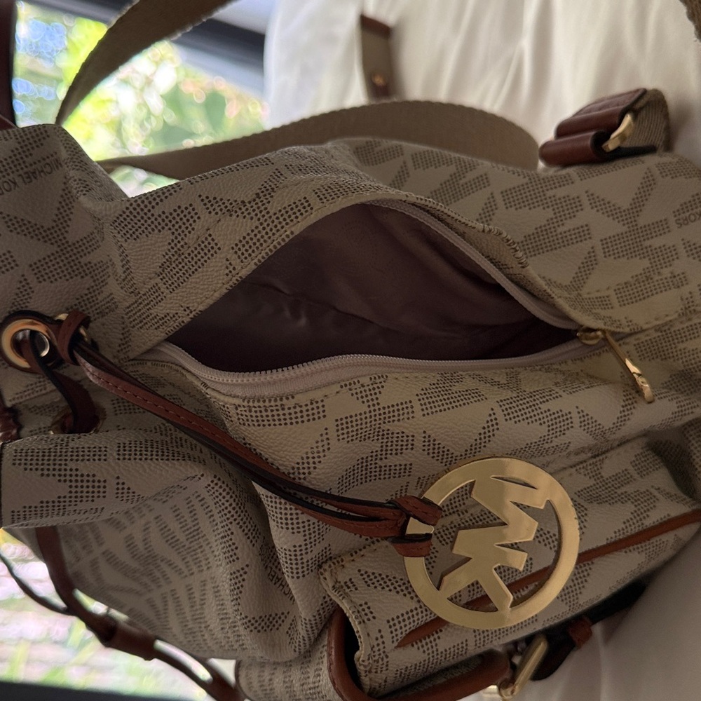Michael Kors Beige Canvas Backpack with Brown Trim - Picture 6 of 7